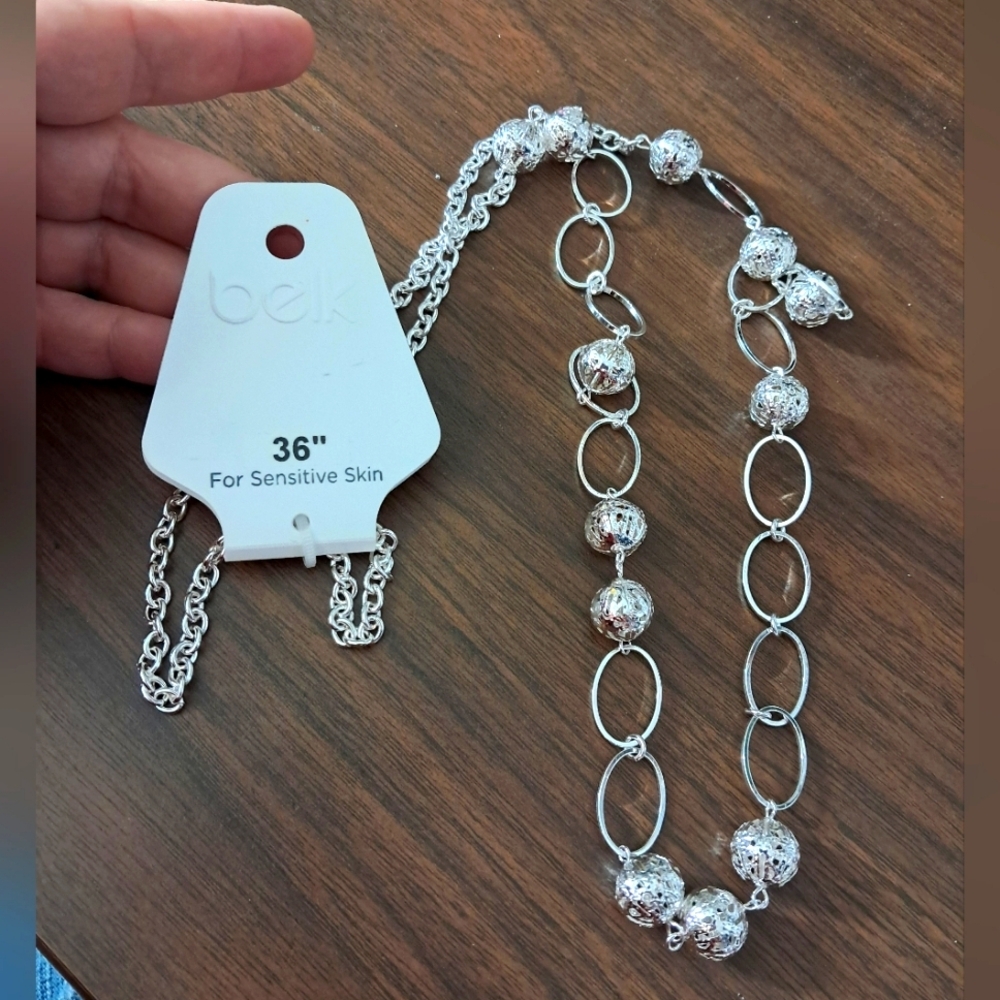 Belk long sweater necklace silver 36"